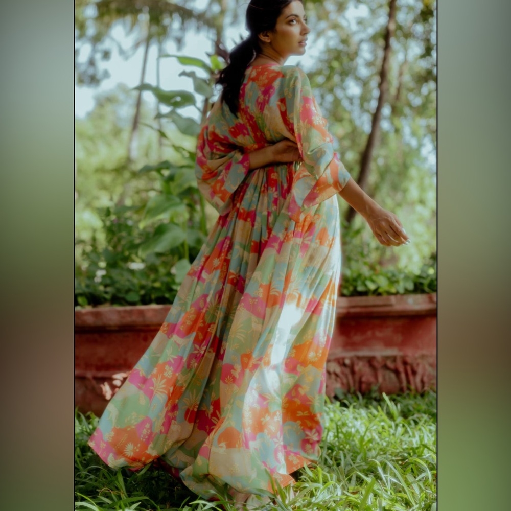 Pauli&Harsh: Multicolored Crepe Printed Kaftan - image 3